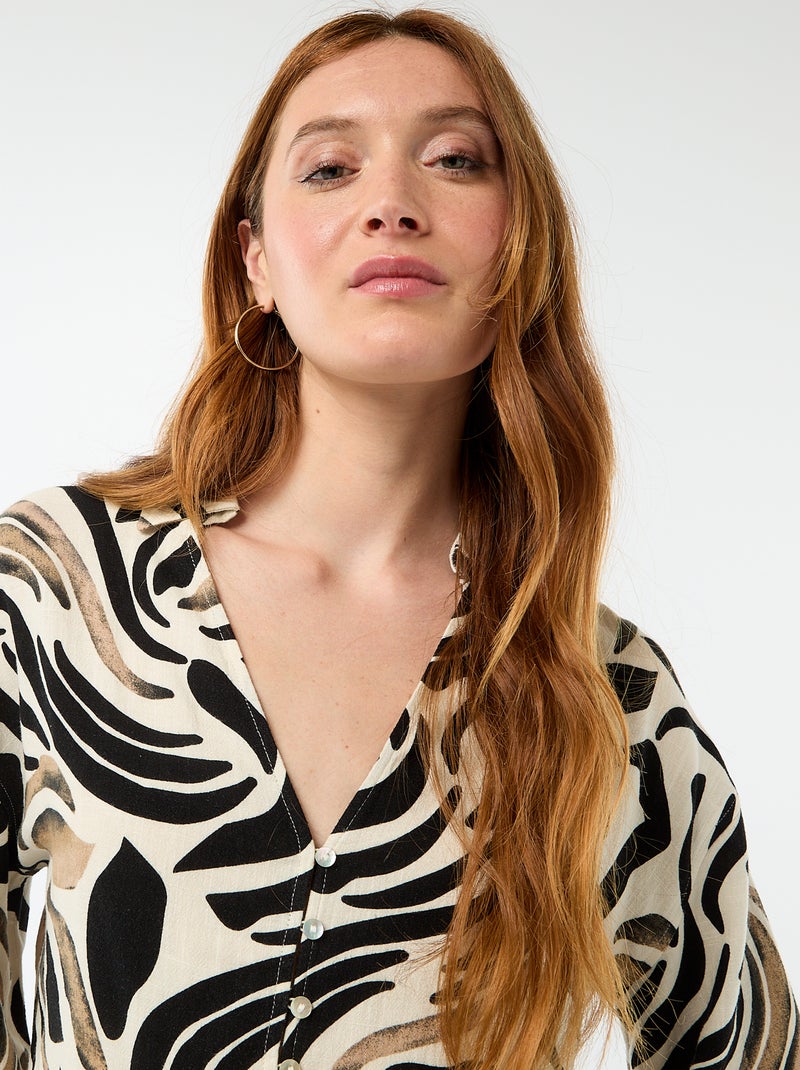 Camisa corta oversize anudada Negro - Kiabi