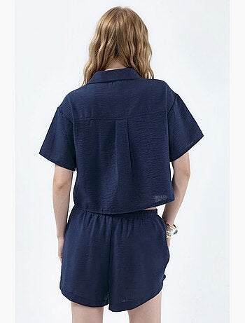 Camisa corta texturizada con cierre de botones busem