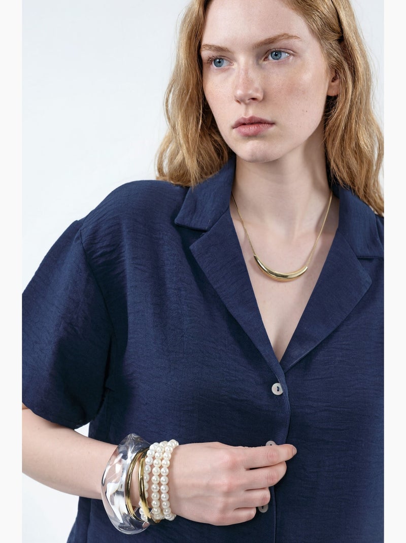 Camisa corta texturizada con cierre de botones busem Azul - Kiabi