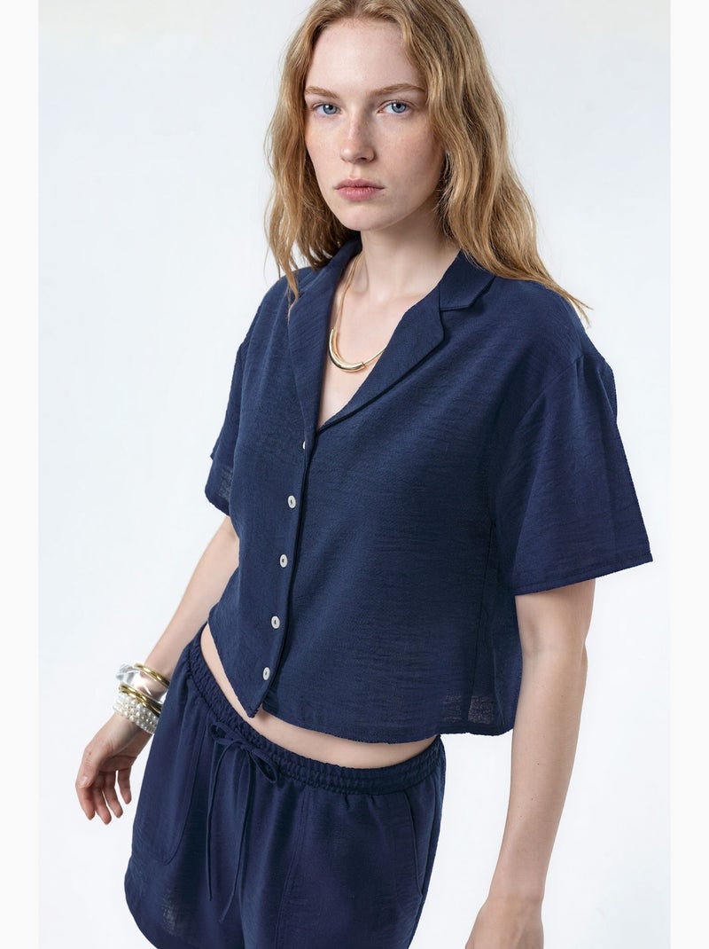 Camisa corta texturizada con cierre de botones busem Azul - Kiabi