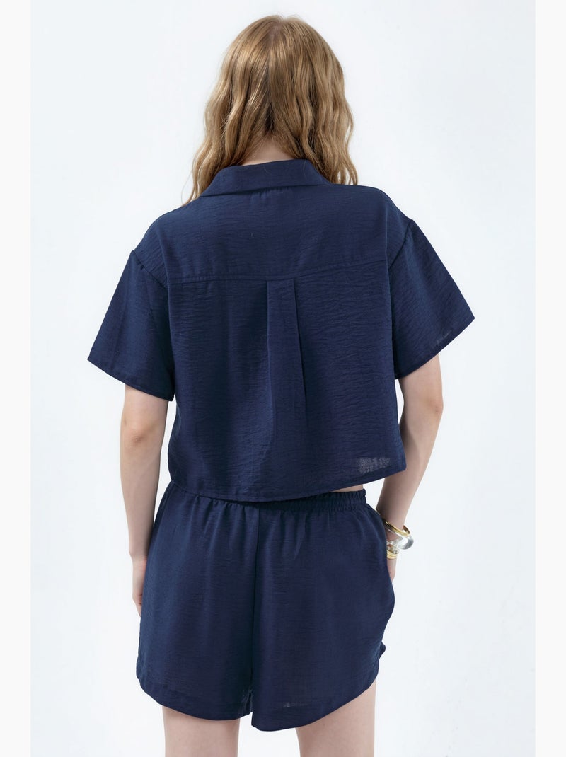 Camisa corta texturizada con cierre de botones busem Azul - Kiabi
