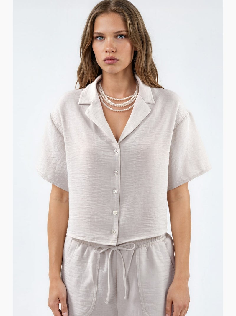 Camisa corta texturizada con cierre de botones busem Beige arcilla - Kiabi