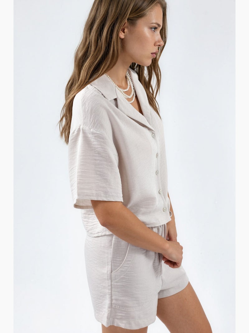 Camisa corta texturizada con cierre de botones busem Beige arcilla - Kiabi