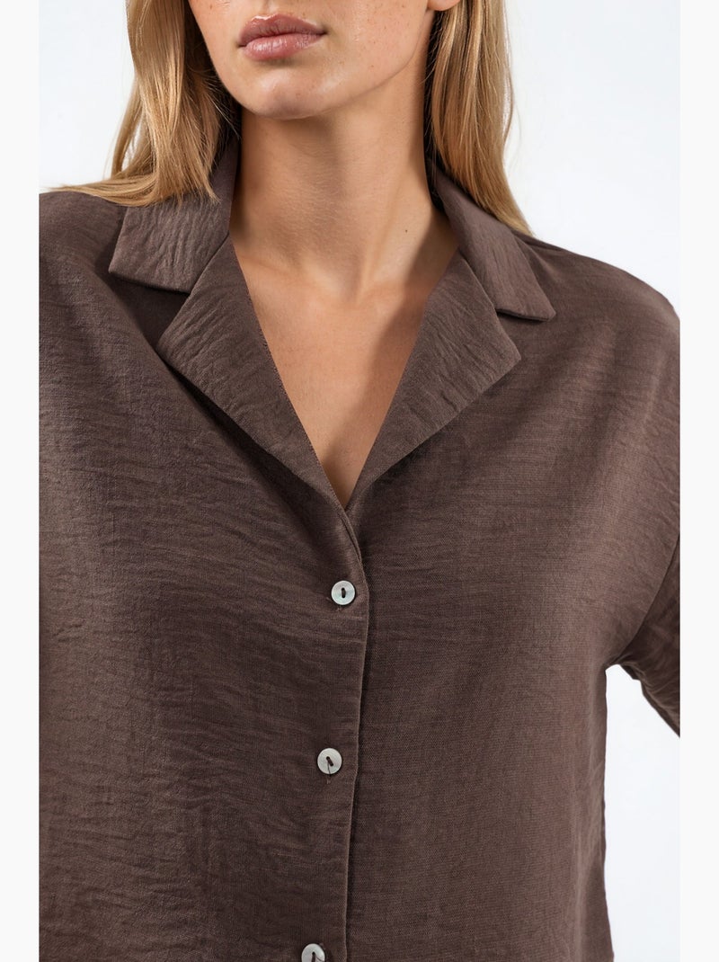 Camisa corta texturizada con cierre de botones busem Marrón chocolate - Kiabi
