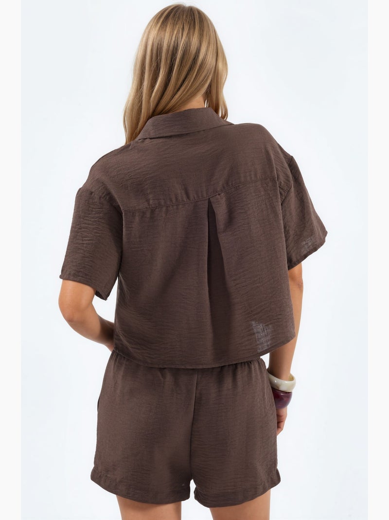 Camisa corta texturizada con cierre de botones busem Marrón chocolate - Kiabi