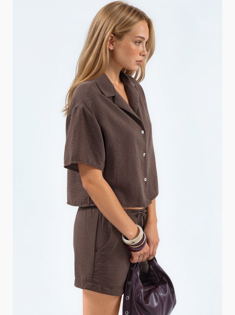 Camisa corta texturizada con cierre de botones busem Marrón chocolate - Kiabi
