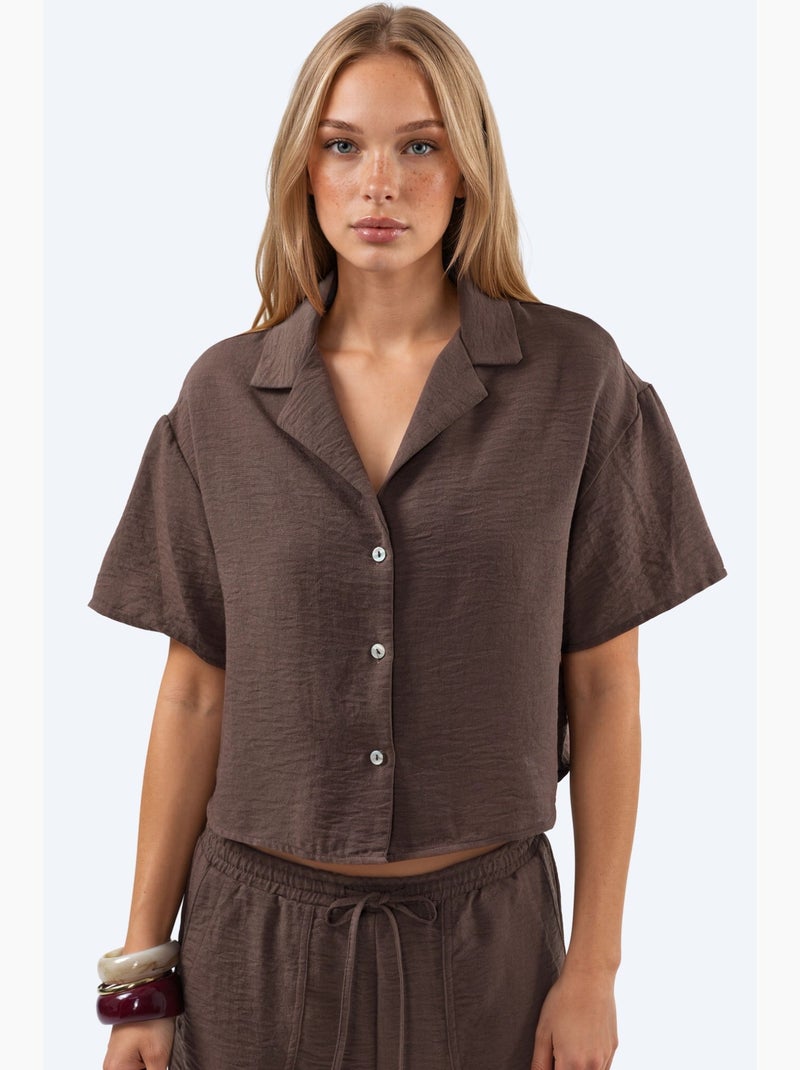 Camisa corta texturizada con cierre de botones busem Marrón chocolate - Kiabi