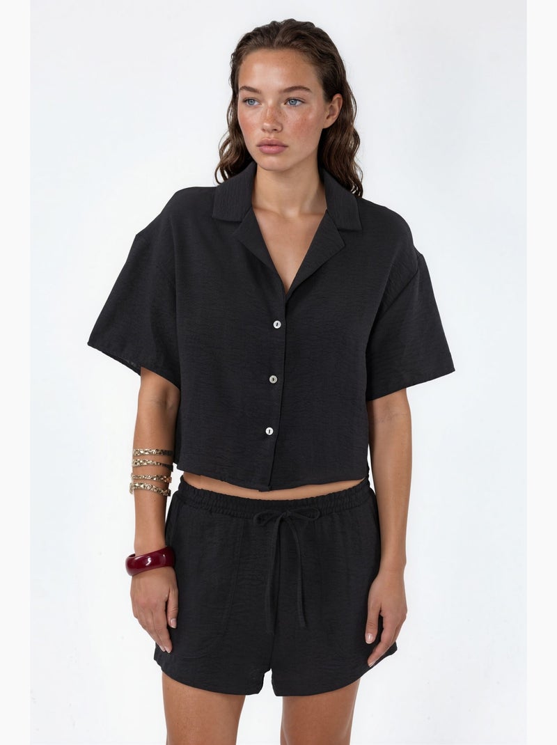 Camisa corta texturizada con cierre de botones busem Negro - Kiabi