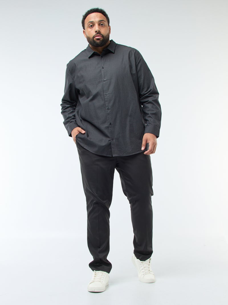 Camisa corte recto dobby Negro - Kiabi