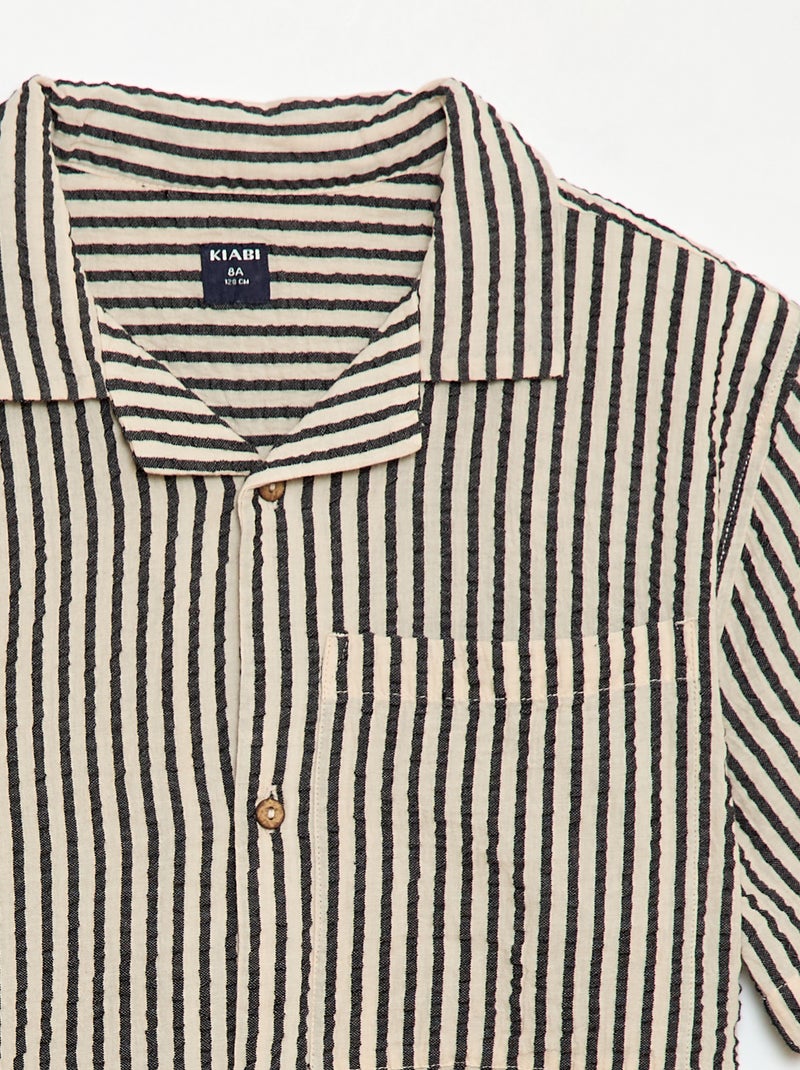 Camisa crepé de manga corta Beige - Kiabi