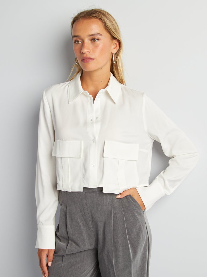 Camisa crop de manga larga blanco - Kiabi