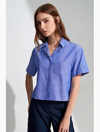 Camisa crop de mujer de popelina de algodón dilvin