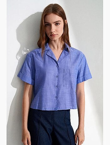 Camisa crop de mujer de popelina de algodón dilvin