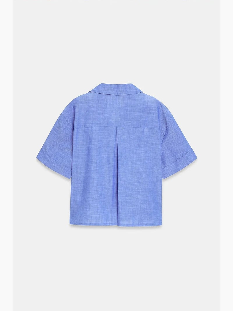 Camisa crop de mujer de popelina de algodón dilvin Azul pastel - Kiabi