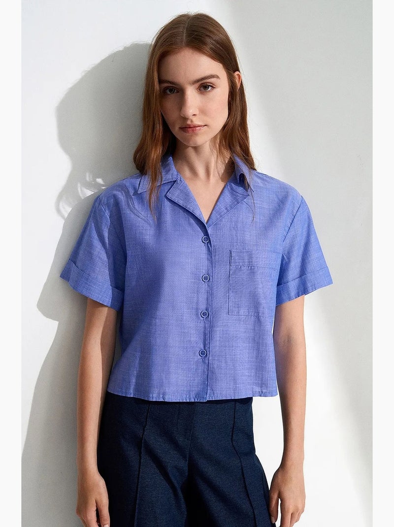 Camisa crop de mujer de popelina de algodón dilvin Azul pastel - Kiabi