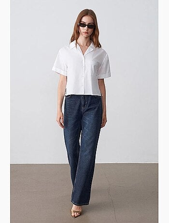 Camisa crop de mujer de popelina de algodón dilvin