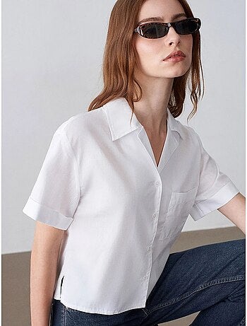 Camisa crop de mujer de popelina de algodón dilvin