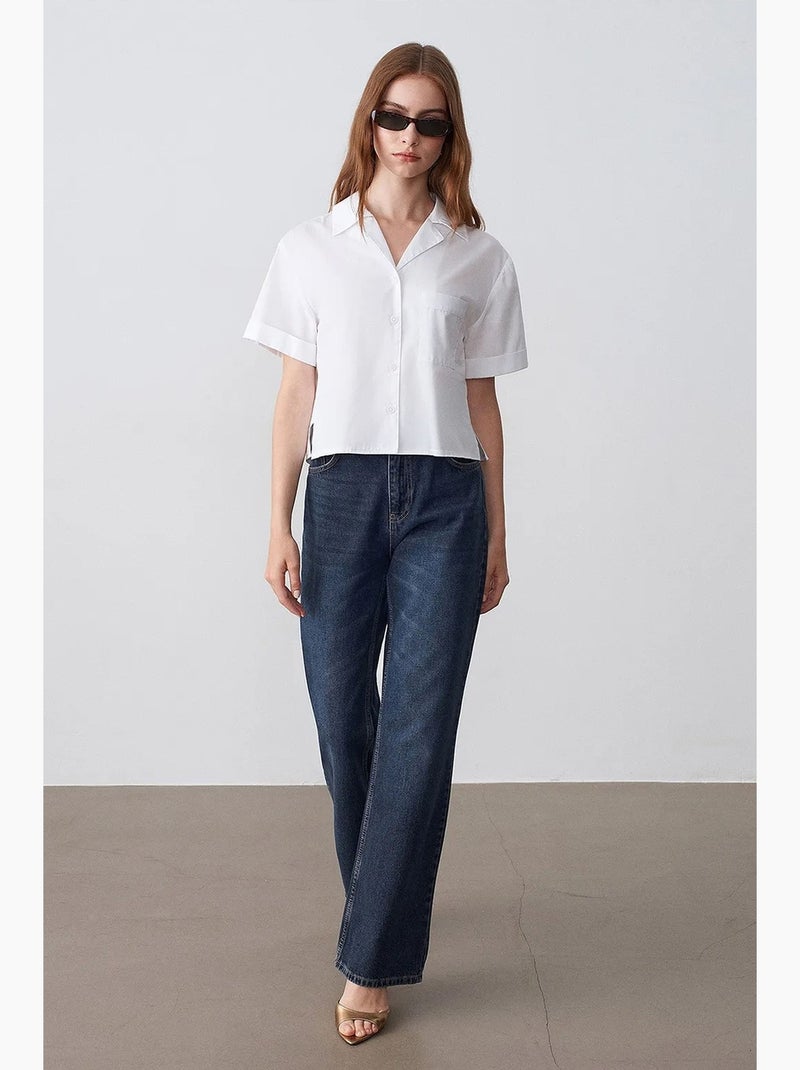 Camisa crop de mujer de popelina de algodón dilvin Blanco - Kiabi