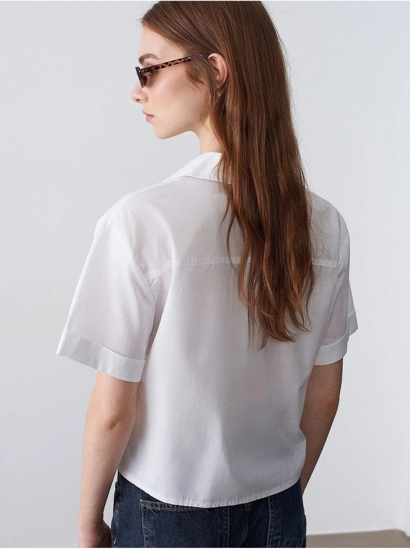 Camisa crop de mujer de popelina de algodón dilvin Blanco - Kiabi
