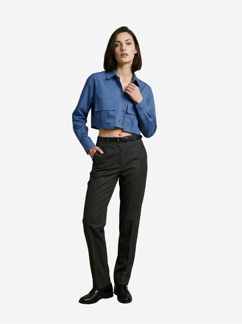 Camisa crop de popelina de algodón my fashion Azul cobalto - Kiabi