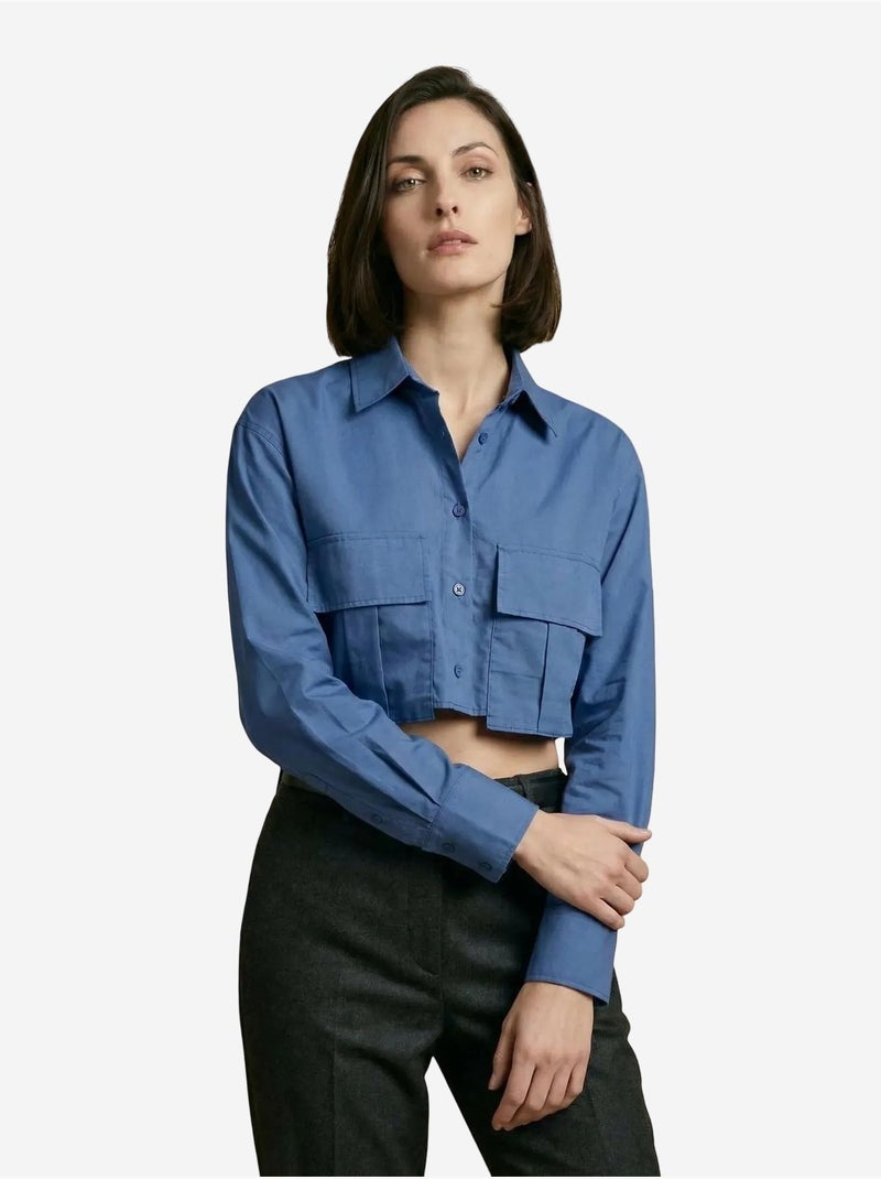 Camisa crop de popelina de algodón my fashion Azul cobalto - Kiabi