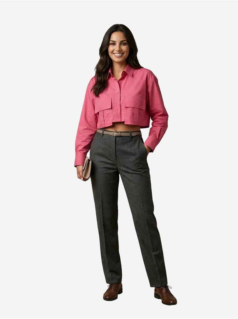 Camisa crop de popelina de algodón my fashion Magenta - Kiabi