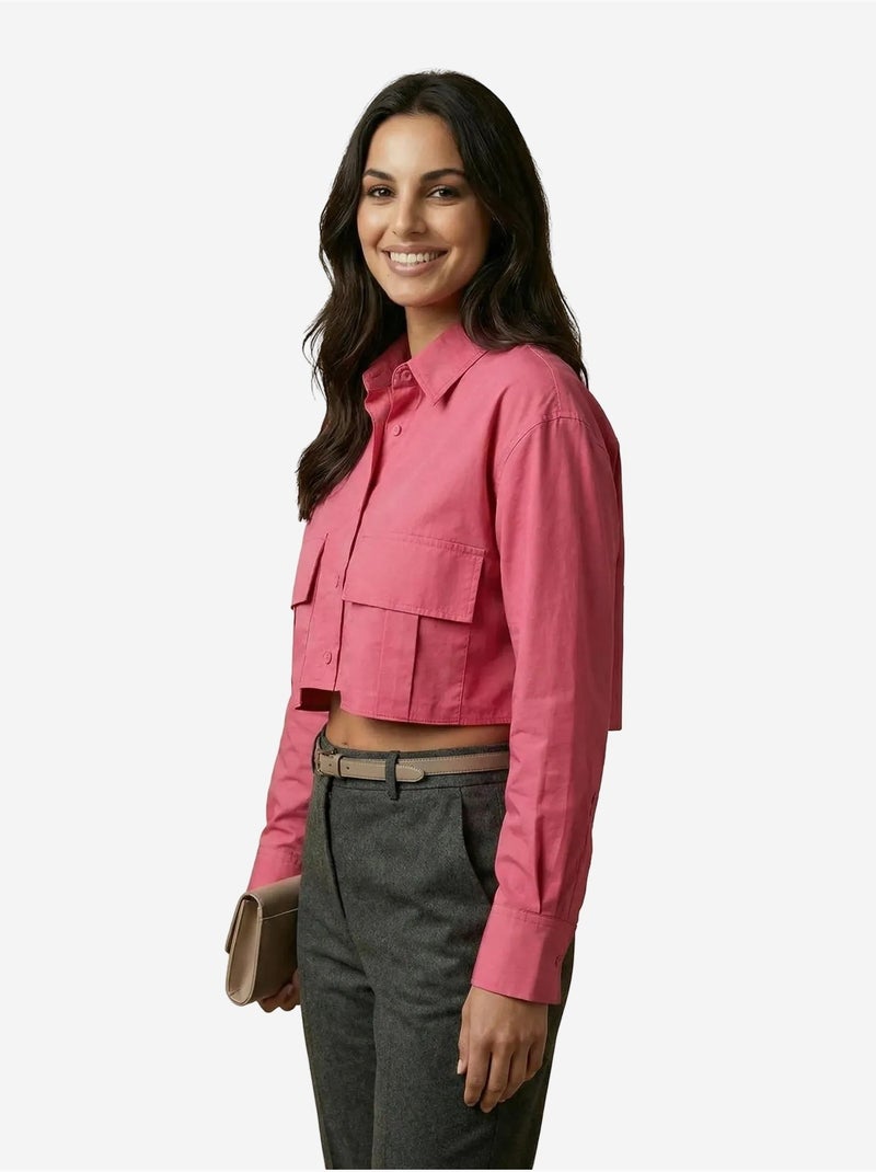 Camisa crop de popelina de algodón my fashion Magenta - Kiabi