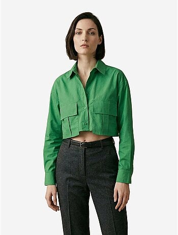 Camisa crop de popelina de algodón my fashion
