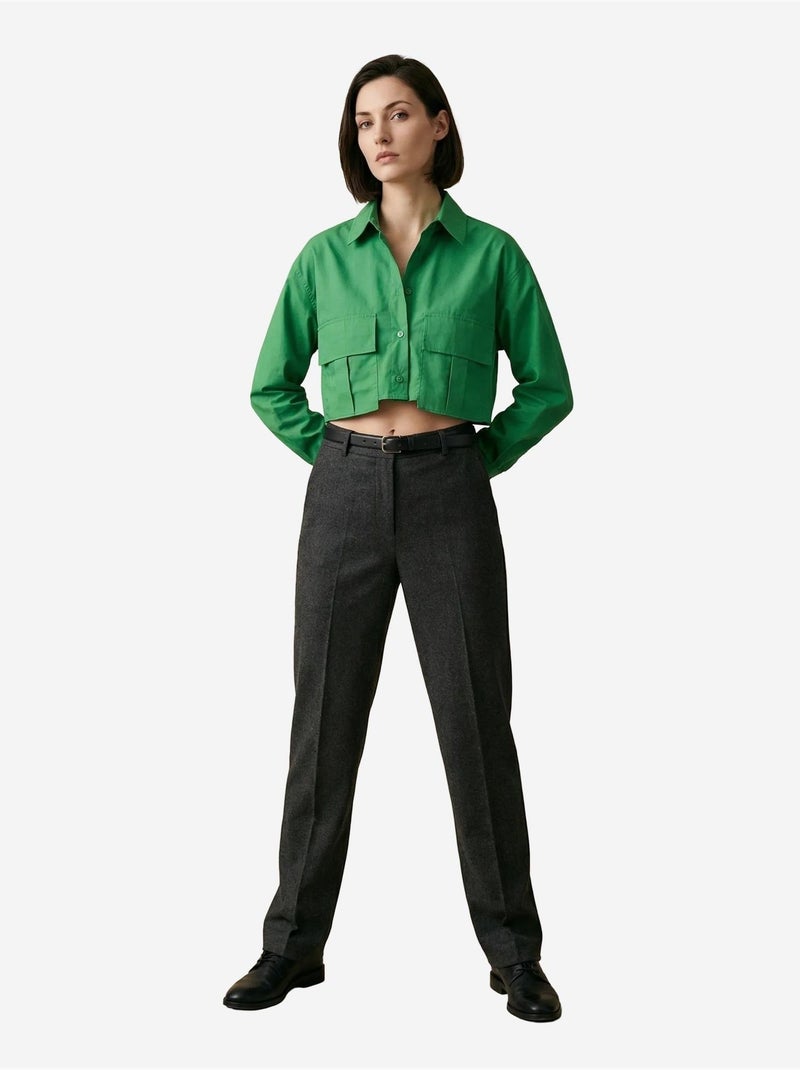 Camisa crop de popelina de algodón my fashion Verde - Kiabi