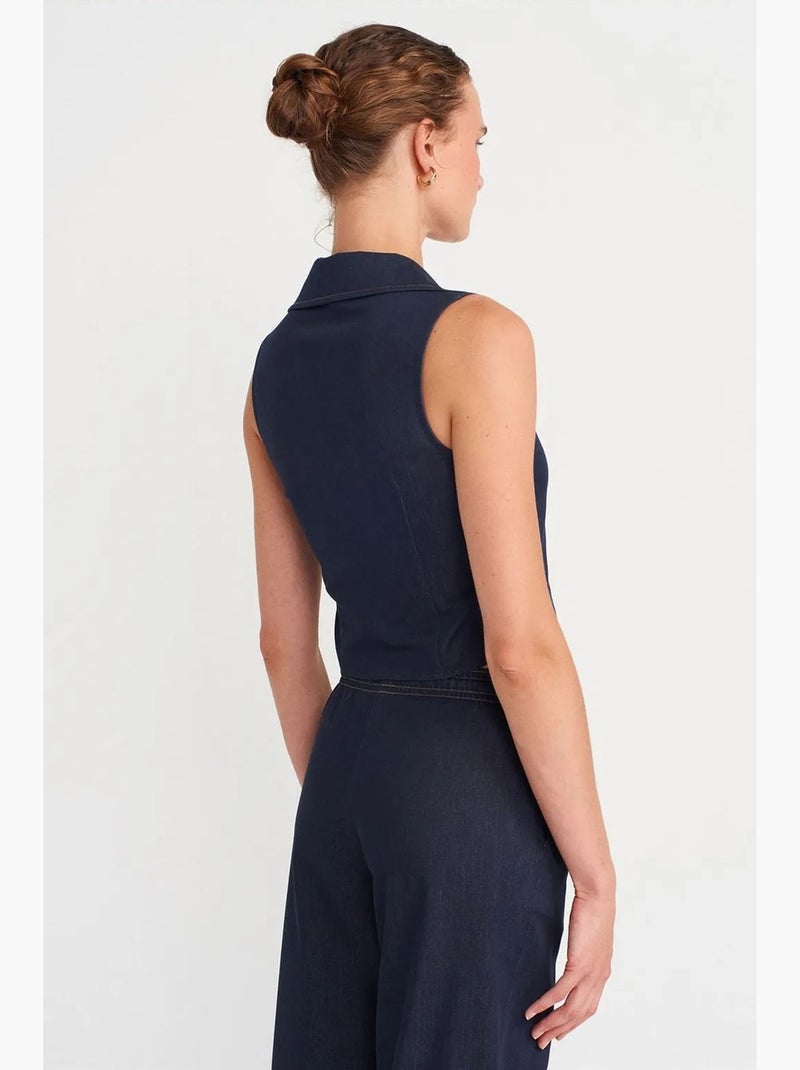 Camisa crop entallada sin mangas dilvin Azul marino - Kiabi