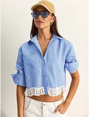 Camisa cropped a rayas con botones delanteros lucci