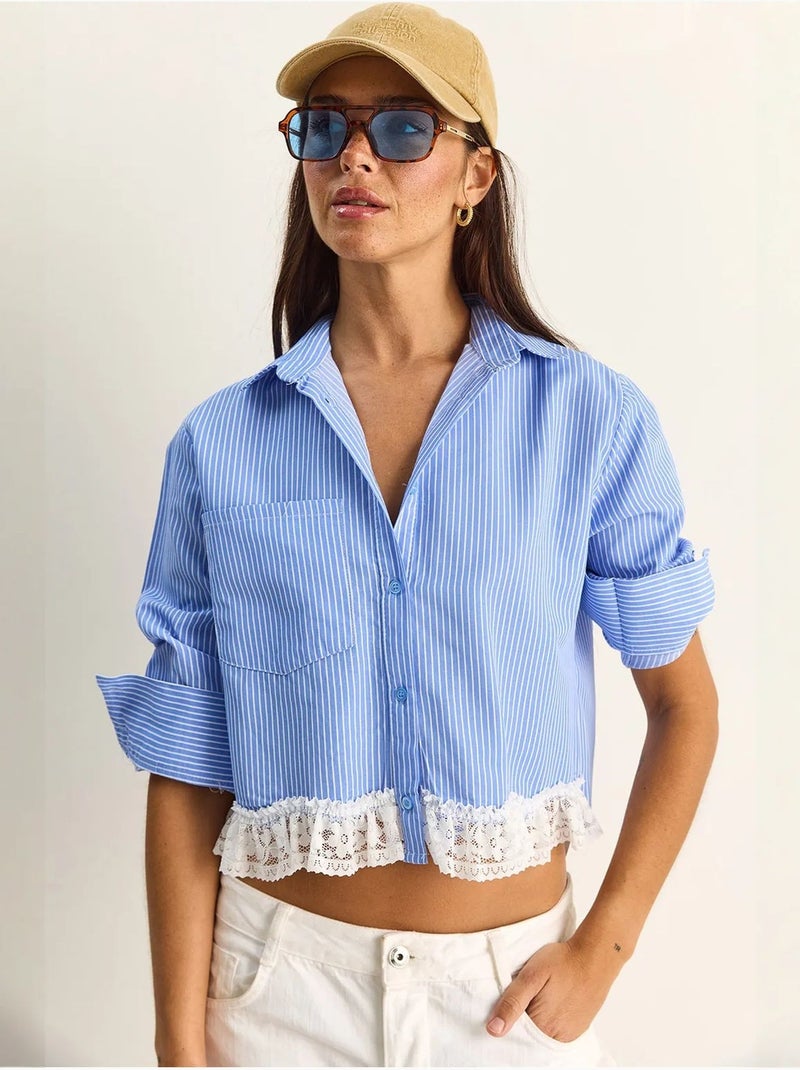 Camisa cropped a rayas con botones delanteros lucci Azul cielo - Kiabi