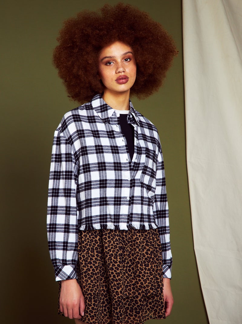 Camisa cropped de cuadros NEGRO - Kiabi
