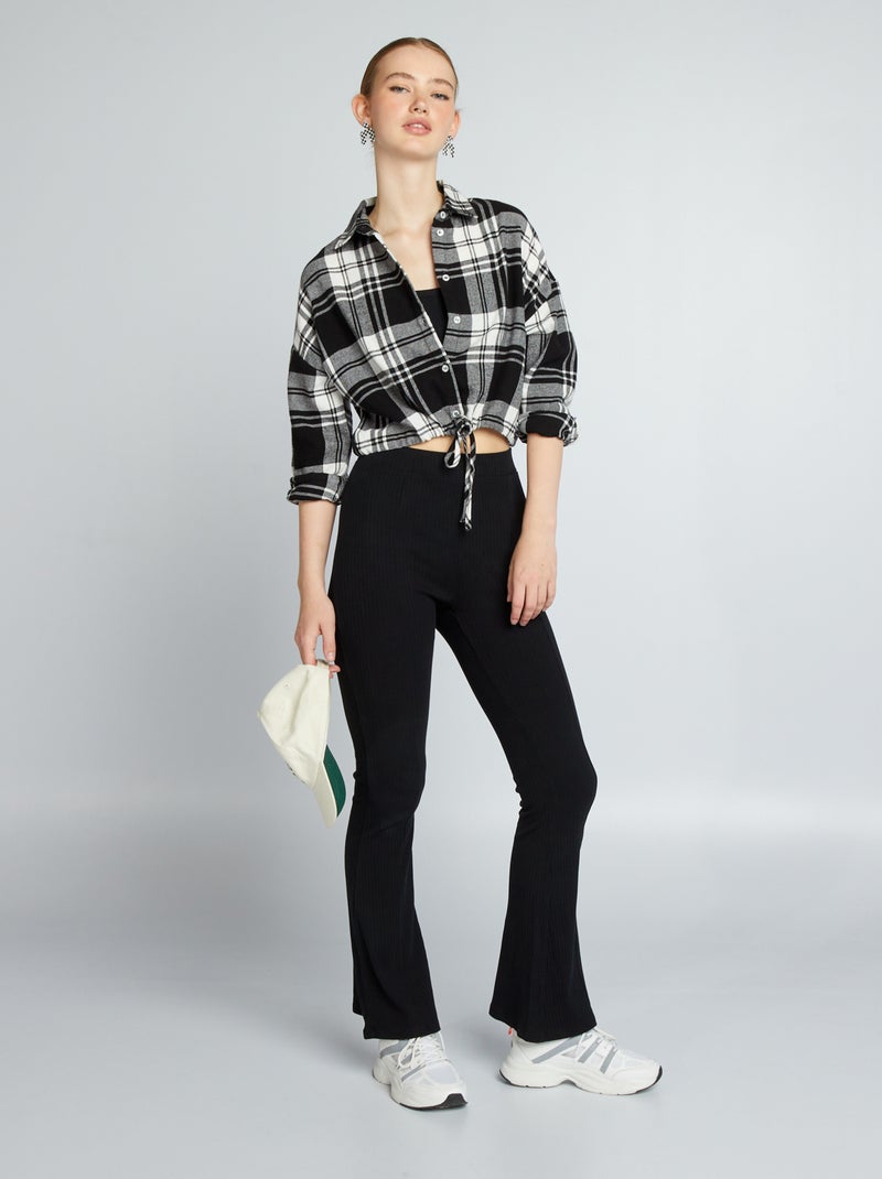 Camisa cropped de franela NEGRO - Kiabi