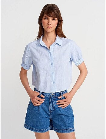 Camisa cropped de mujer de mezcla de lino dilvin