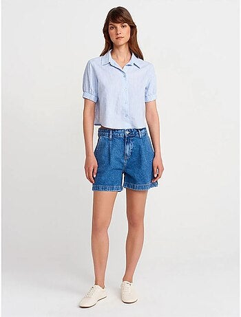 Camisa cropped de mujer de mezcla de lino dilvin