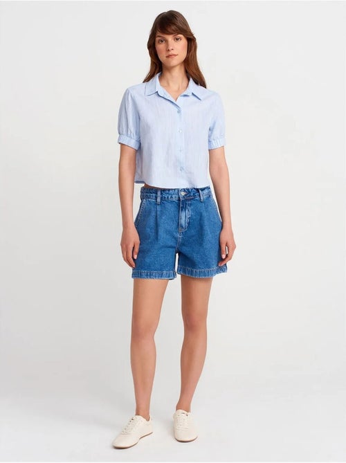 Camisa cropped de mujer de mezcla de lino dilvin - Kiabi Camisa cropped de mujer de mezcla de lino dilvin - Kiabi