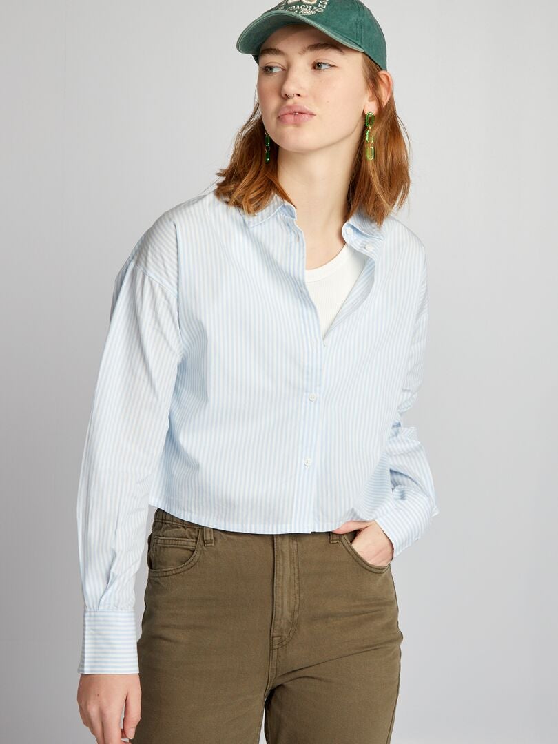 Camisa cropped de popelina AZUL - Kiabi