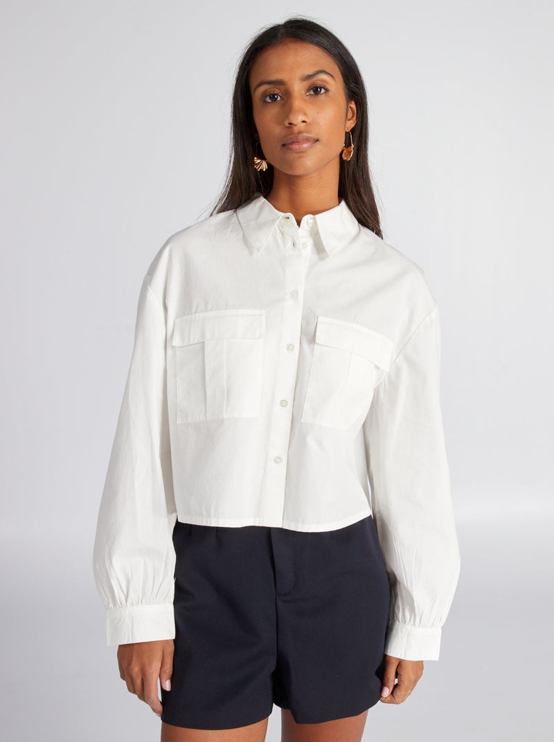 Camisa cropped de popelina Blanco - Kiabi