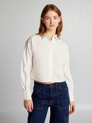 Camisa cropped de popelina