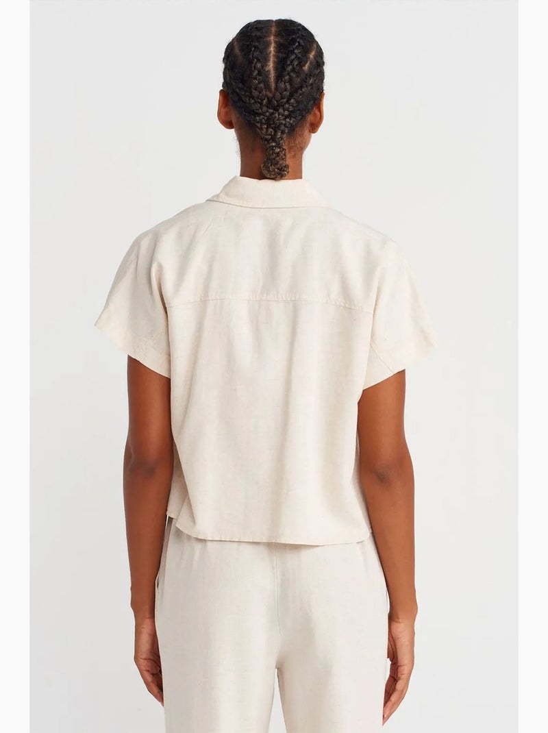 Camisa cropped oversize dilvin Beige natural - Kiabi