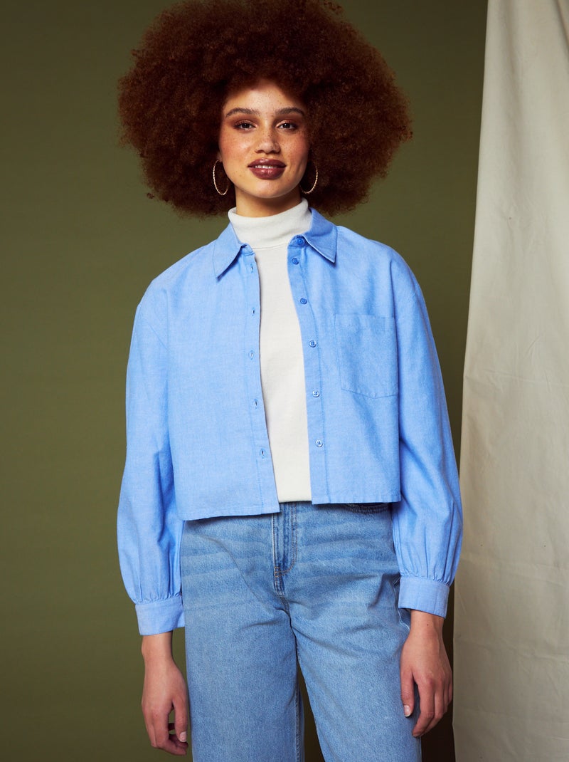 Camisa cropped oxford AZUL - Kiabi