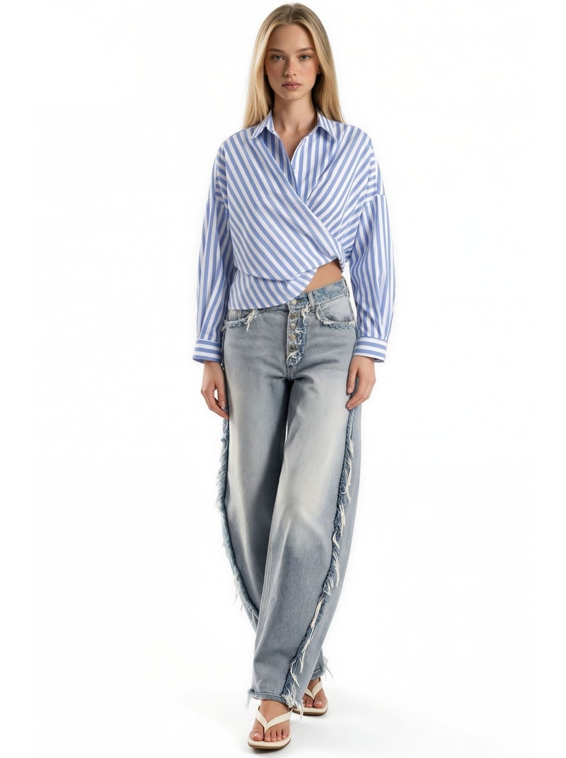 Camisa cruzada con lazo a rayas hiccup Azul claro - Kiabi