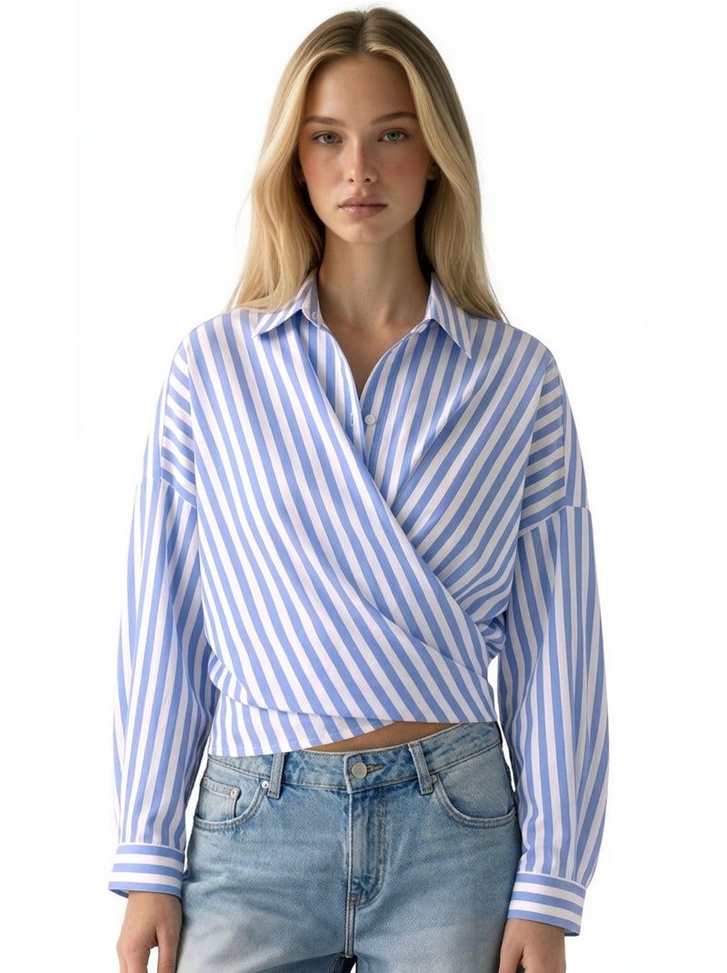 Camisa cruzada con lazo a rayas hiccup Azul claro - Kiabi