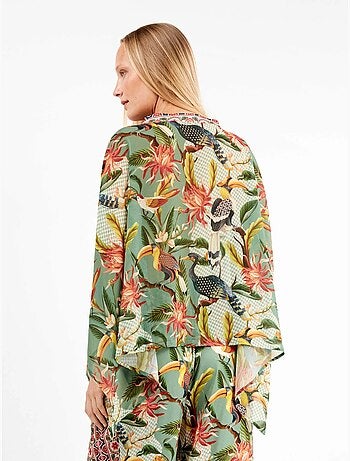 Camisa cuadrada estampada con cierre de botones, de gasa