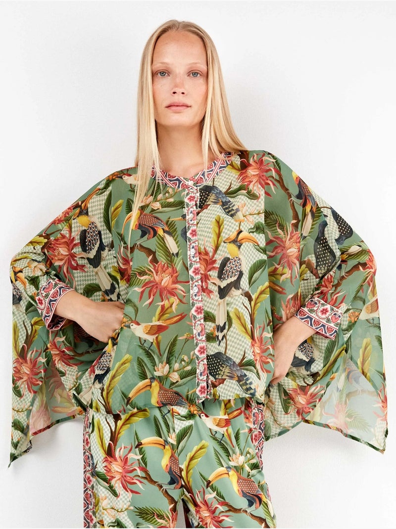 Camisa cuadrada estampada con cierre de botones, de gasa Multicolor - Kiabi