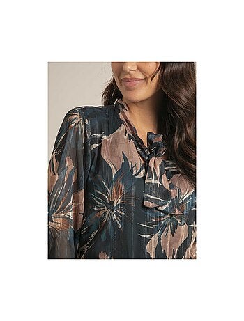 Camisa cuello lazo con motivos ORTENSE