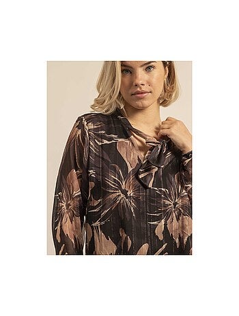 Camisa cuello lazo con motivos ORTENSE