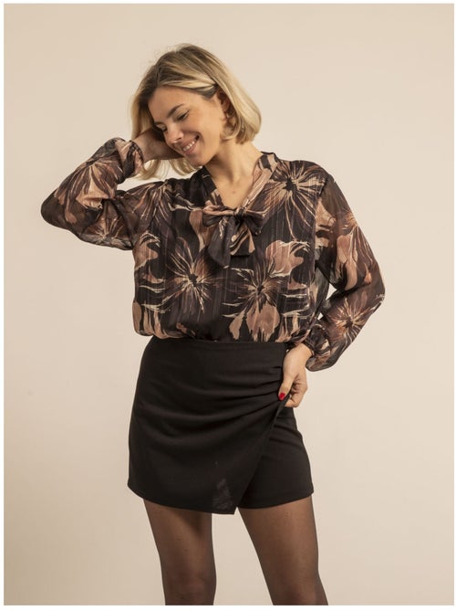 Camisa cuello lazo con motivos ORTENSE - Kiabi
