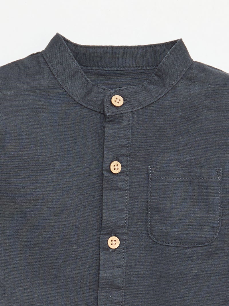 Camisa cuello mao con mangas remangables Azul - Kiabi